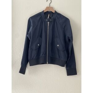 Free People Satin Navy Bomber Jacket Size Small